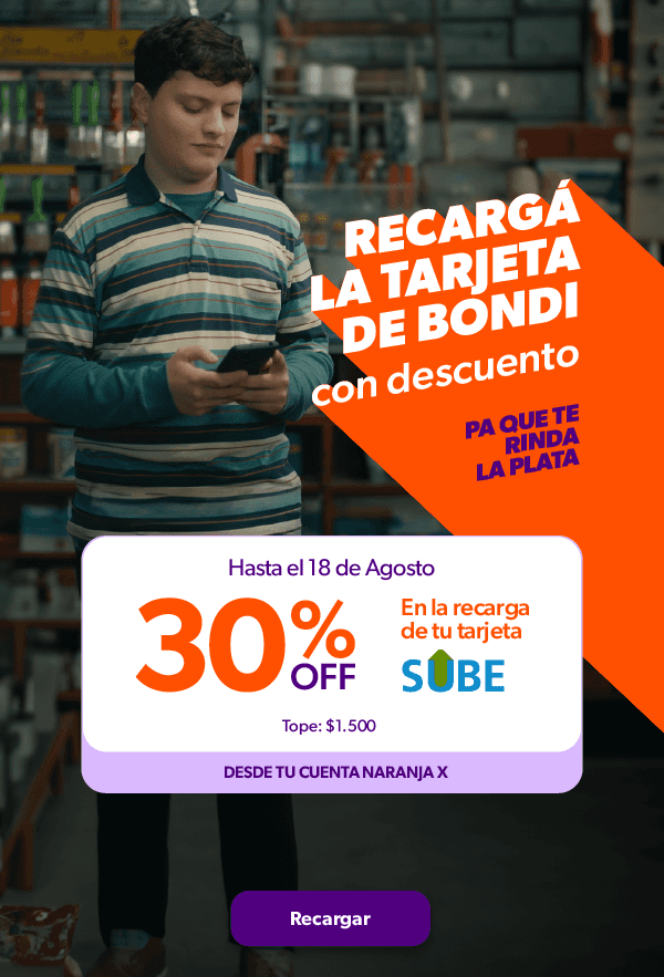 30% de reintegro en recargas de SUBE con Naranja X