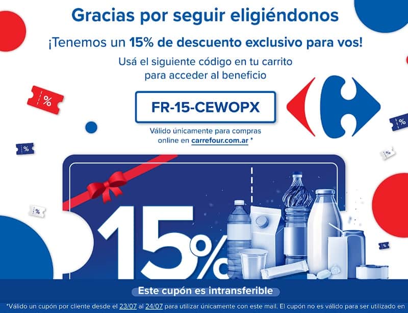 [Cuentas seleccionadas] Cupón 15% de descuento en Carrefour!