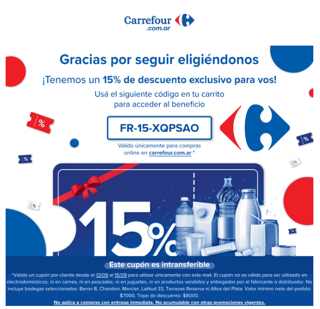 Cupón 15% de descuento en Carrefour online