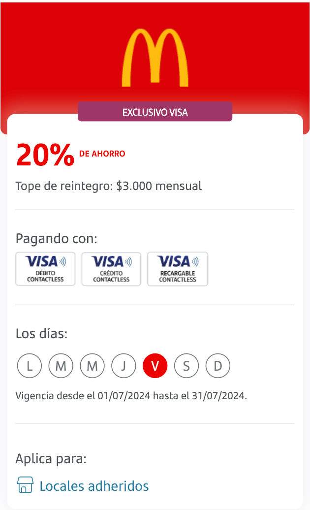 20% de descuento en McDonald's con tu Tarjeta Santander Visa