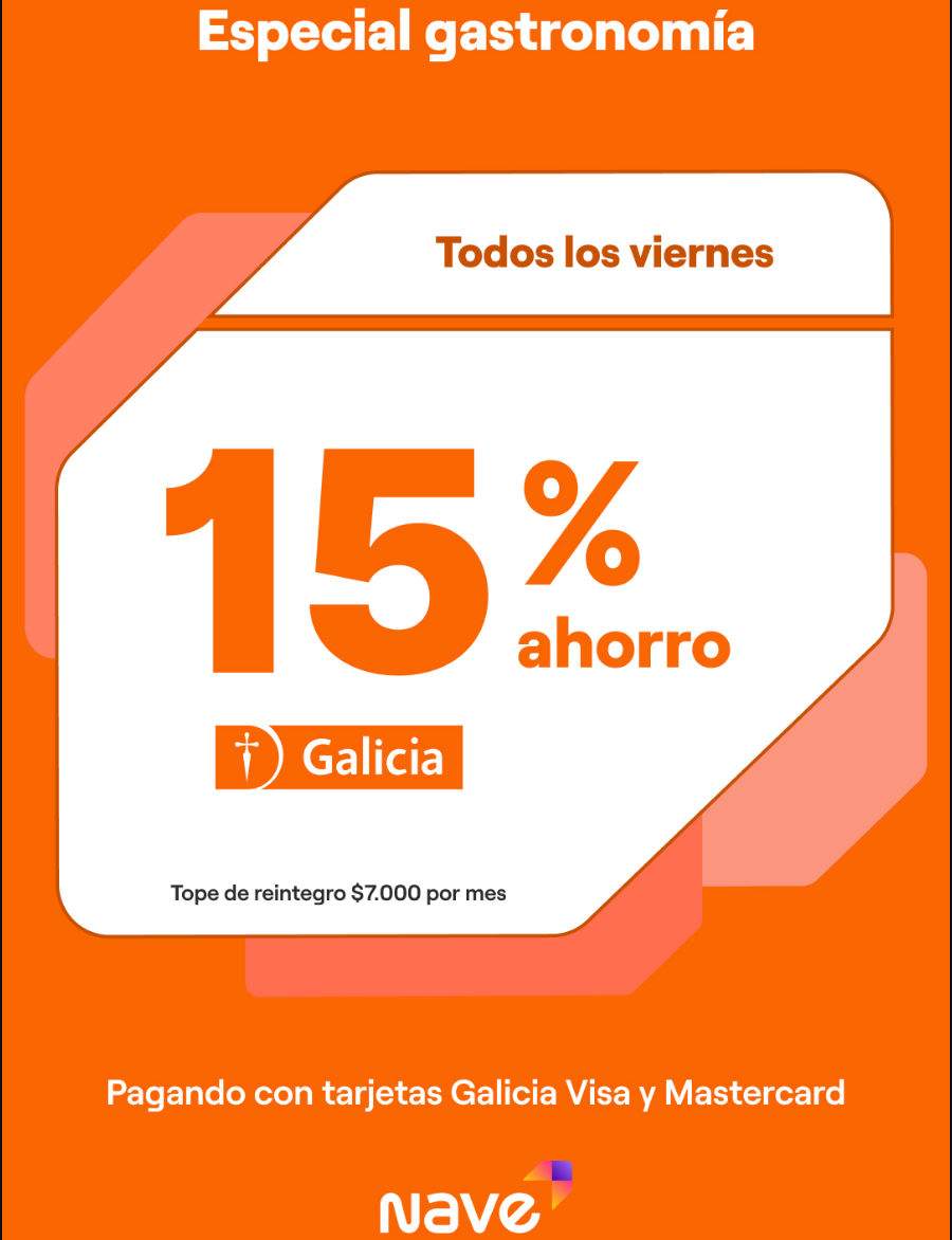 15% de descuento en gastronomia con Galicia y Nave