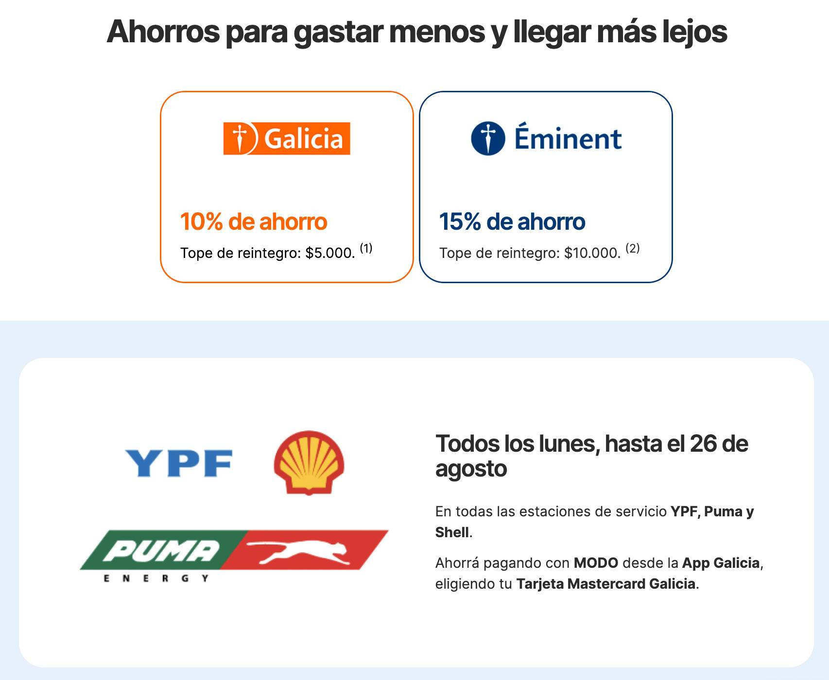 Hasta 15% de descuento en Combustible con Galicia y MODO