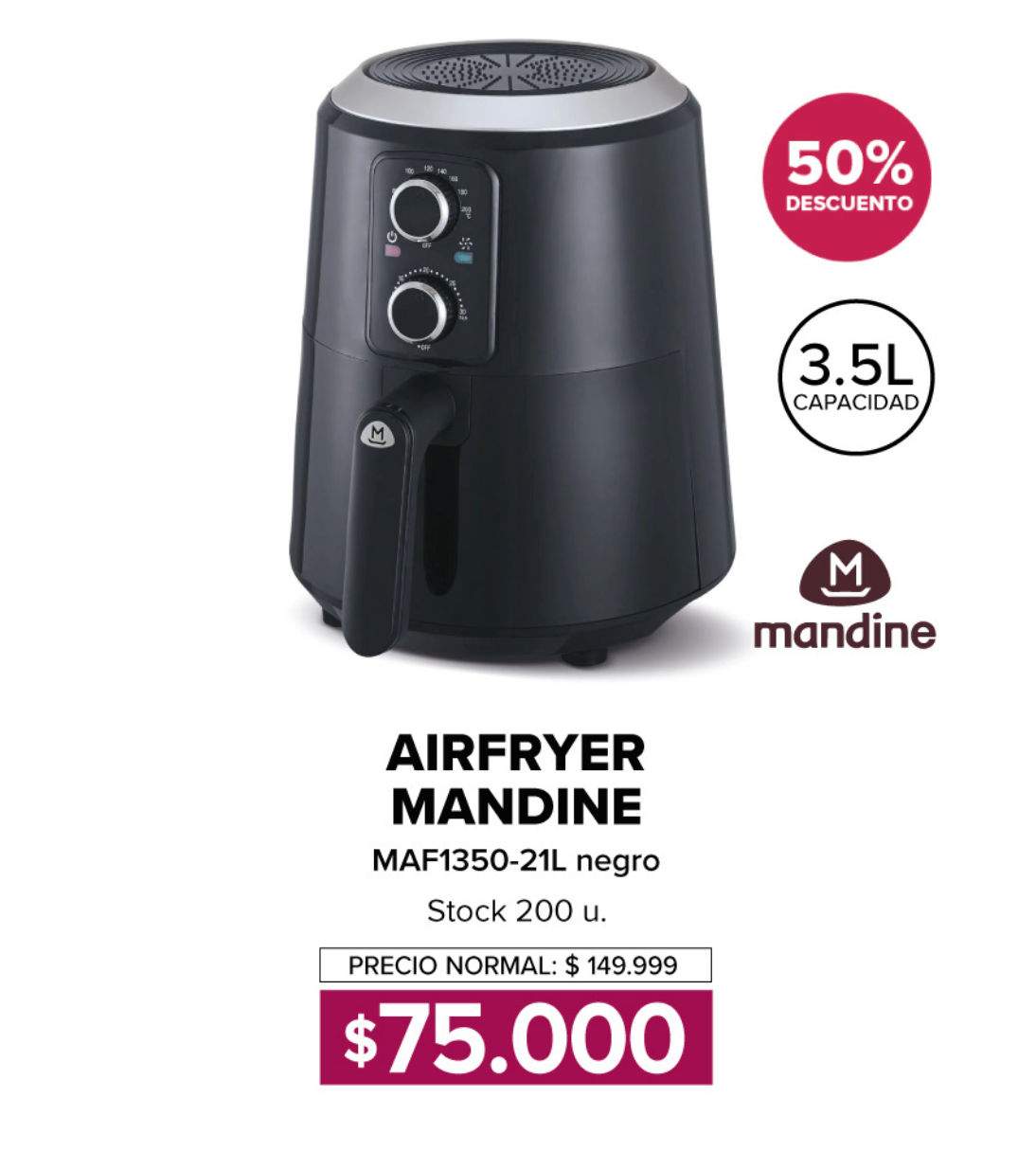 Freidora sin aceite Mandine 3.5 lts MAF1350 a $75.000 en Carrefour