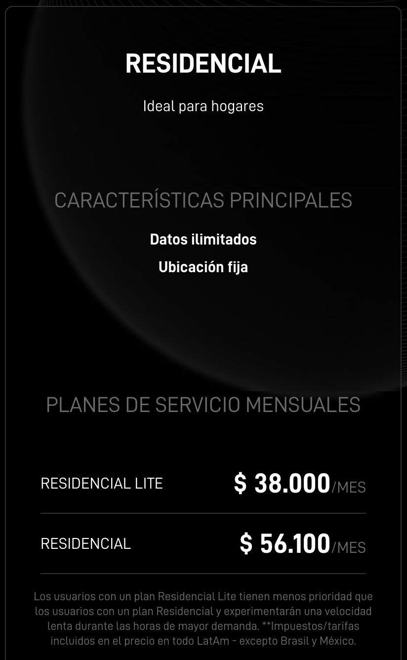 Nuevo plan de internet satelital Starlink Residencial Lite por $38.000/mes