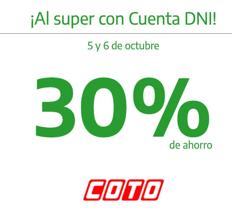 30% de reintegro sin tope en Coto Digital y tiendas fisicas con Cuenta DNI