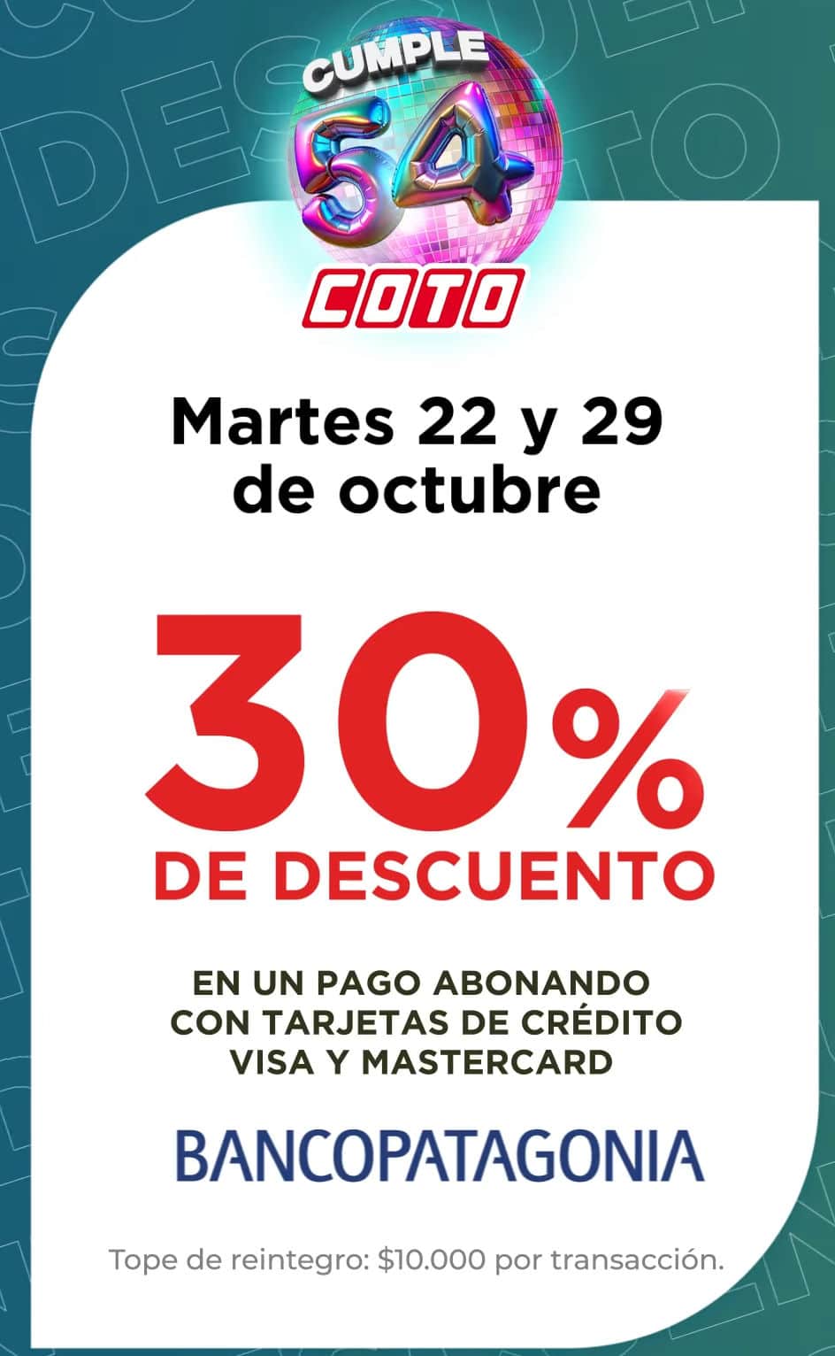 30% de reintegro en Coto con Banco Patagonia