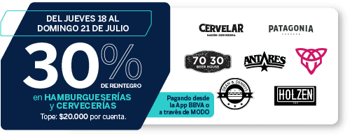 30% OFF en Hamburgesas y Cervecerías con tarjeta Mastercard y Modo con BBVA