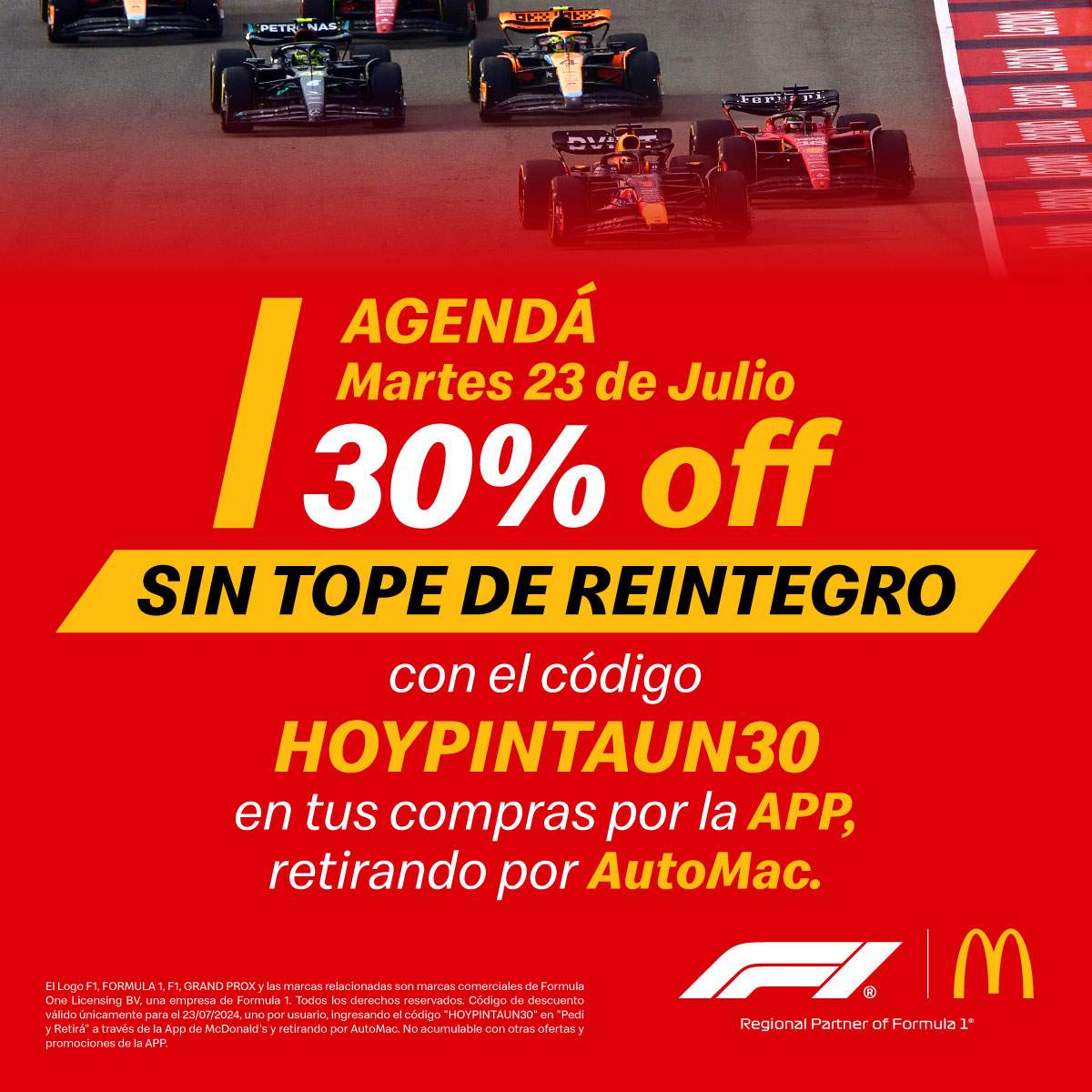 Vuelve: Cupón 30% off en McDonald's retirando por AutoMac