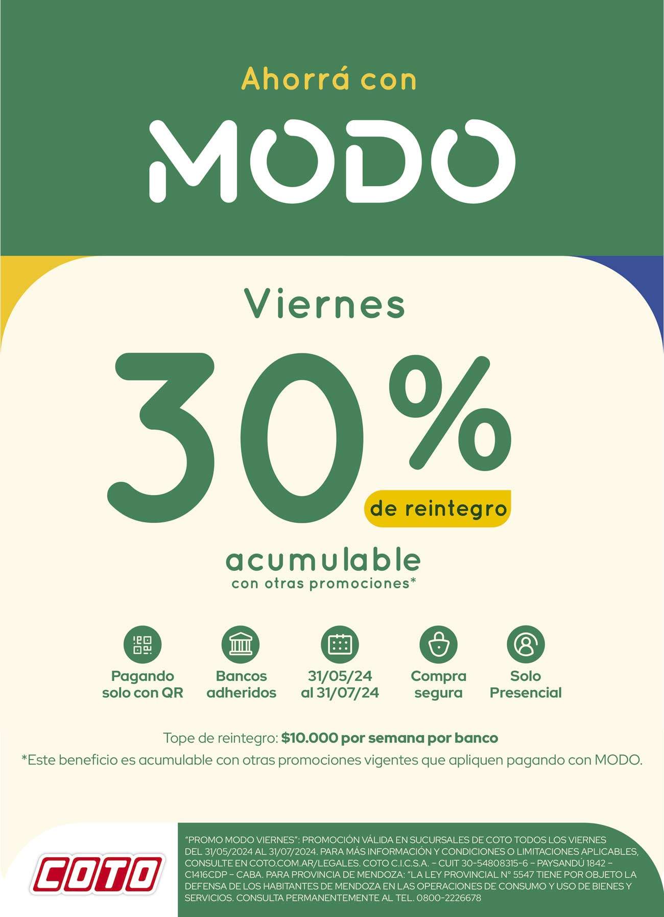 30% de reintegro en compras en Coto con MODO