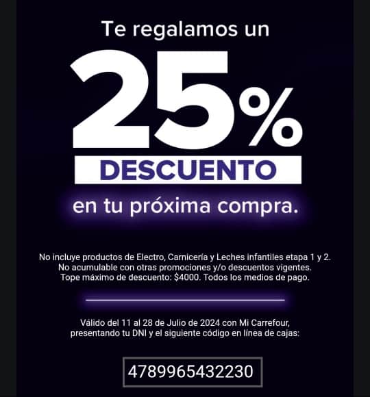 Cupón del 25% de descuento por linea de cajas en Carrefour!