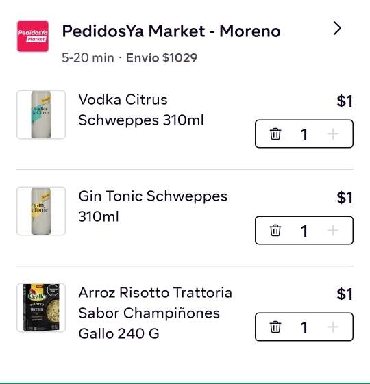 Productos en PedidosYa Market a $1