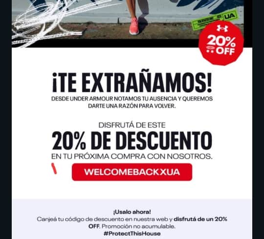 Cupón 20% de descuento en Under Armour