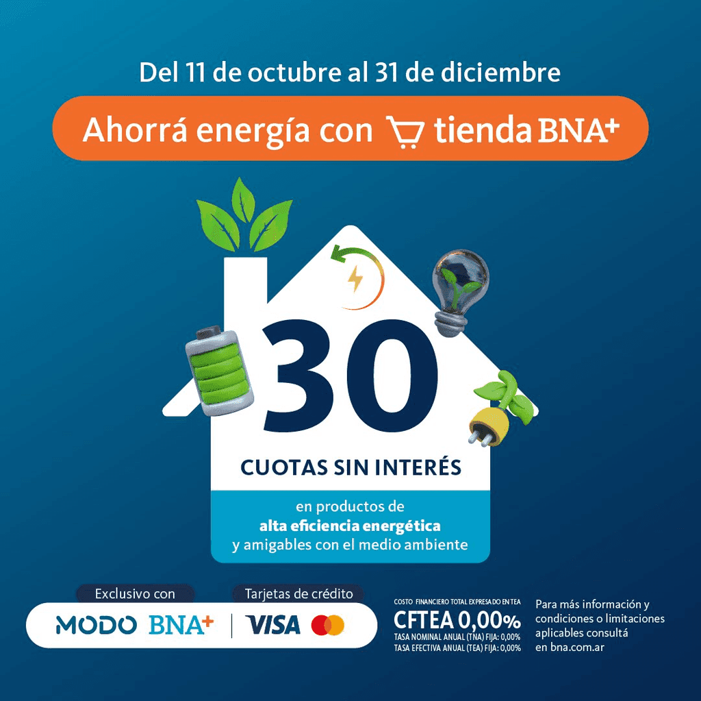 30 cuotas sin interés en productos de alta eficiencia energética con Banco Nación