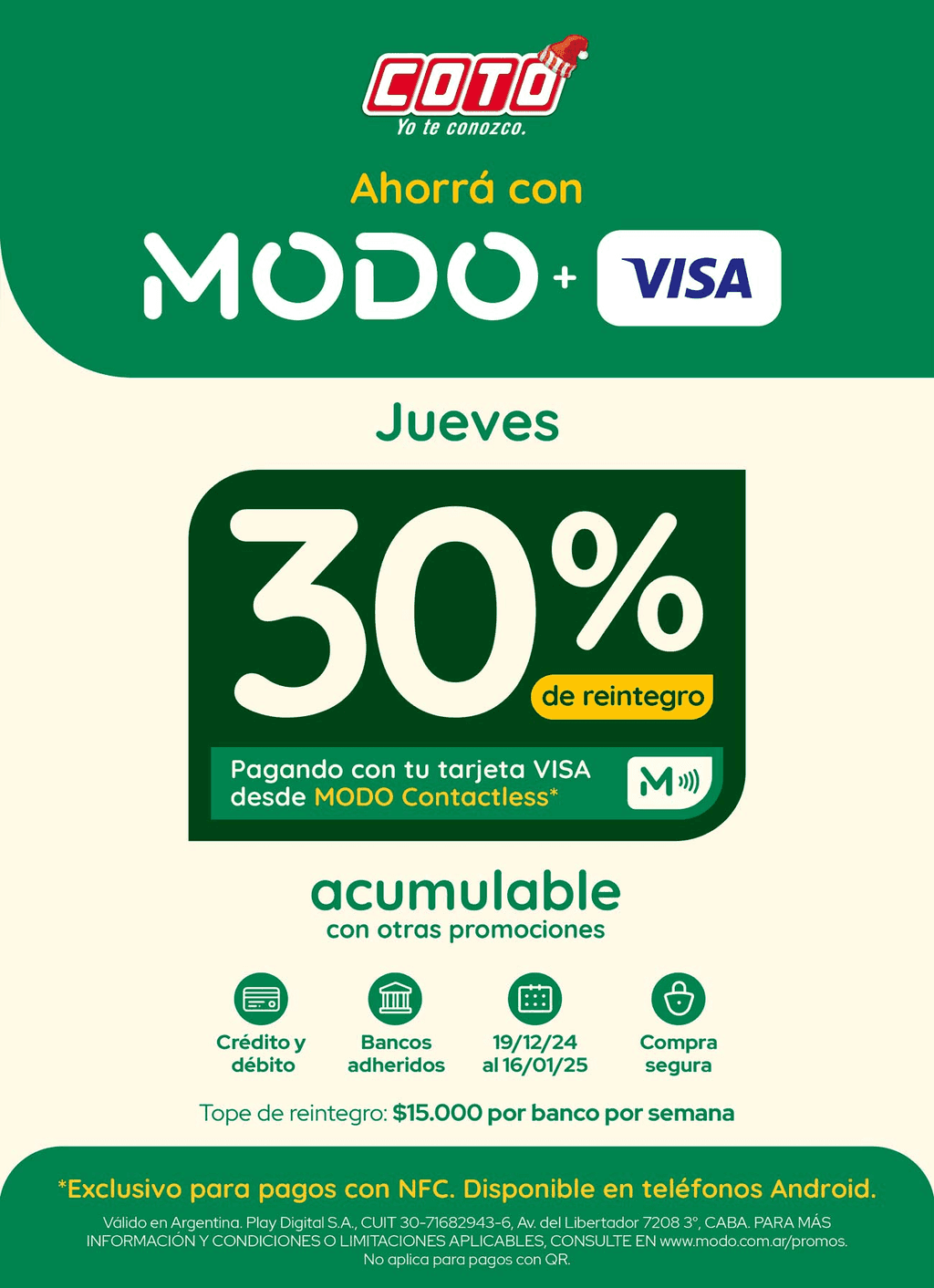 30% de reintegro en Coto y ChangoMás acumulable con MODO VISA