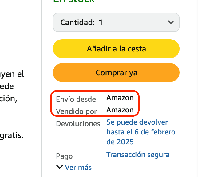 Leyenda que muestra si un articulo es enviado por Amazon