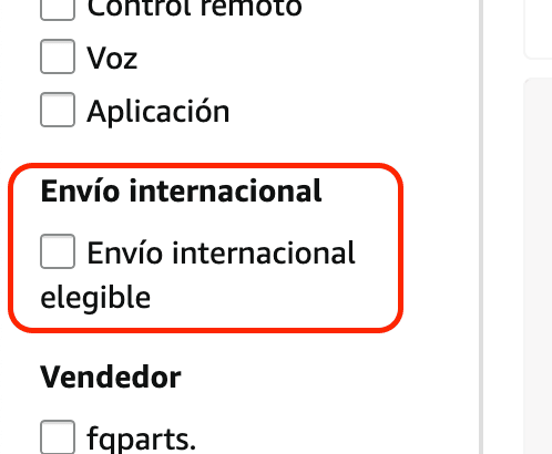 Filtro para ver productos con envío internacional