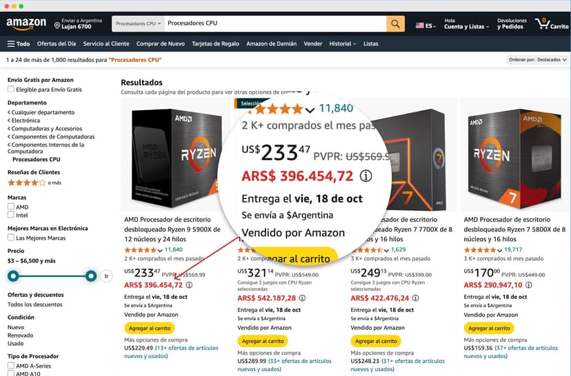 Extensión para calcular los precios de Amazon USA en pesos