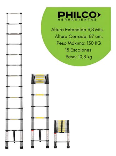 Escalera Telescopica Philco 3.8 Mts Color Plateado a $ 59.347 en Mercado Libre