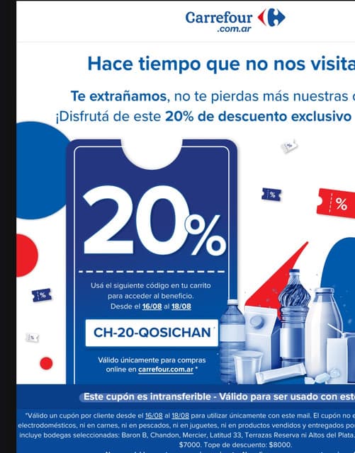 [Cuentas seleccionadas] Cupón 20% de descuento en Carrefour