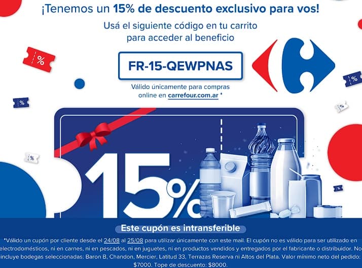 [Cuentas seleccionadas] Cupón del 15% de descuento en Carrefour Online