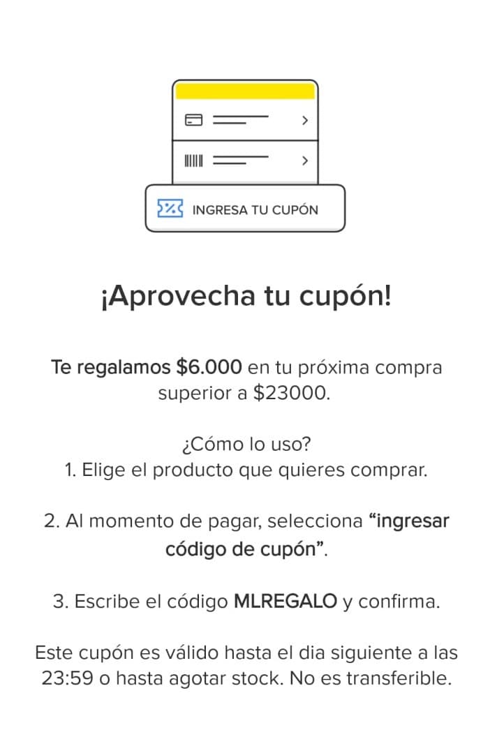 [Solo algunas cuentas] Cupón $6000 OFF en Mercado Libre