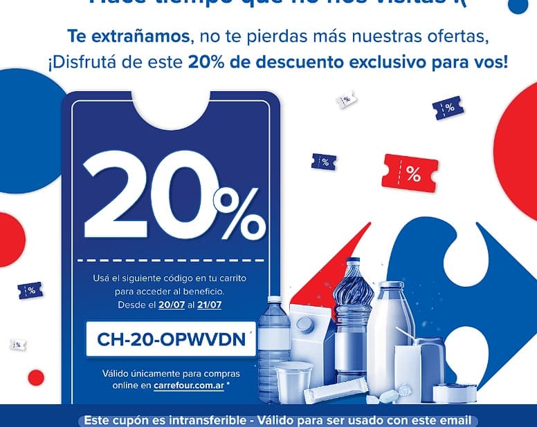 [Cuentas seleccionadas] Cupón 20% de descuento en Carrefour!