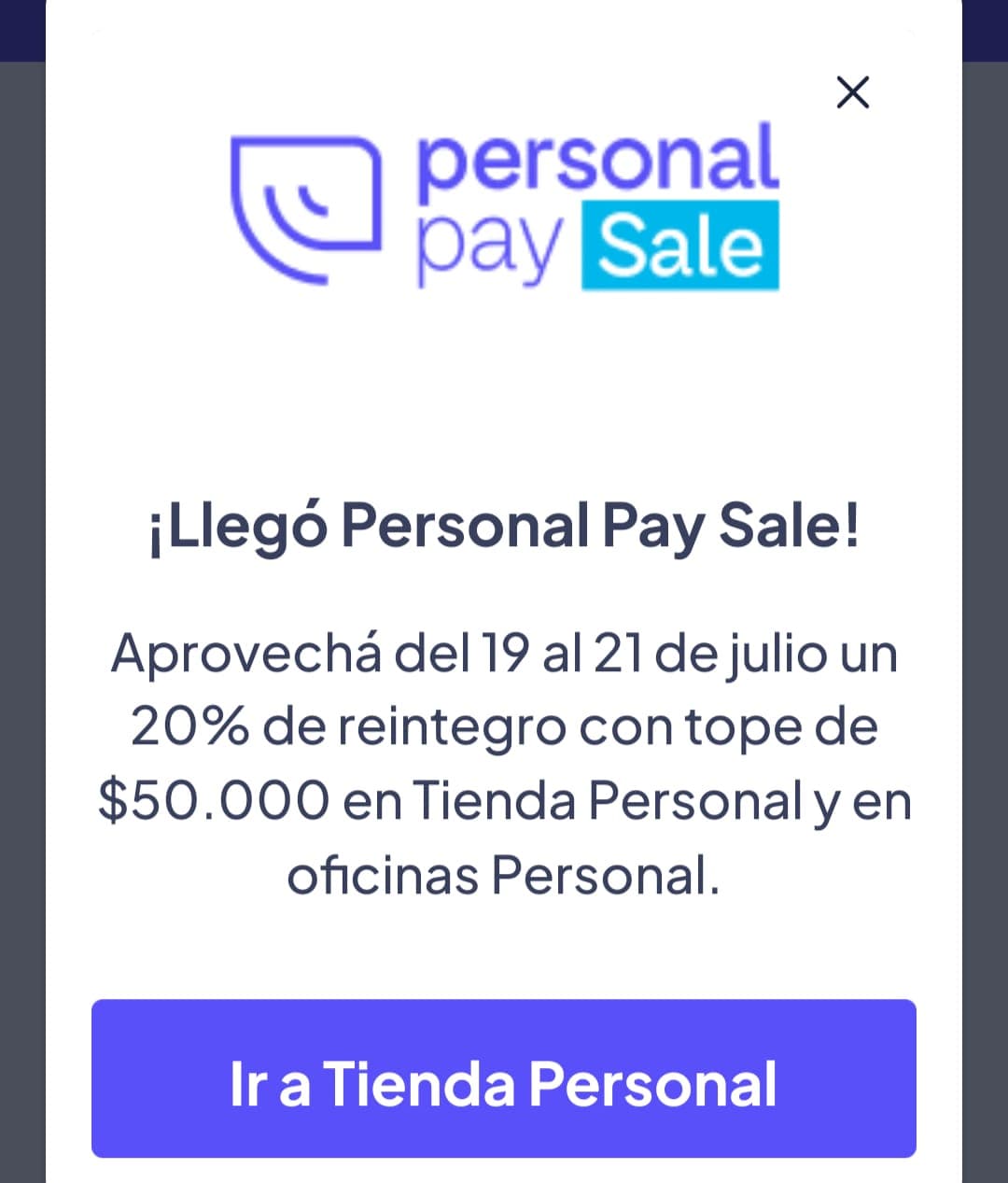 ¡20% de reintegro en Tienda Personal con Personal Pay!