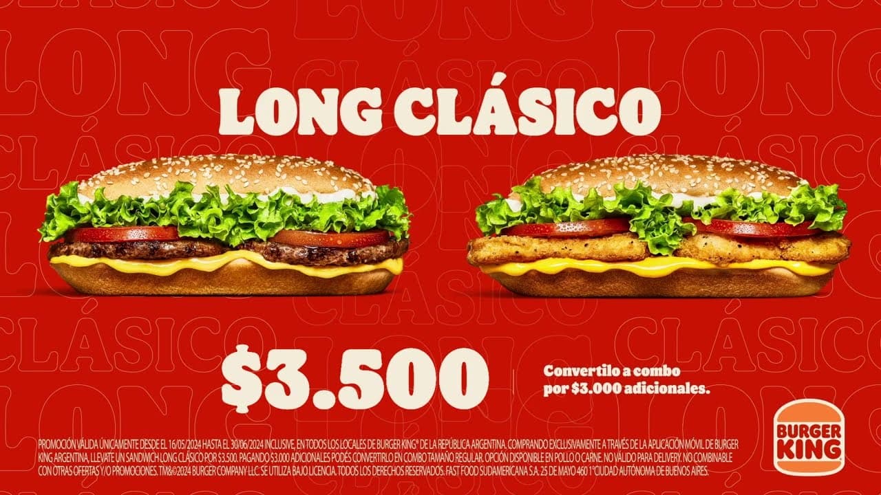 Sandwich Long Clásico por $3.500 en Burger King