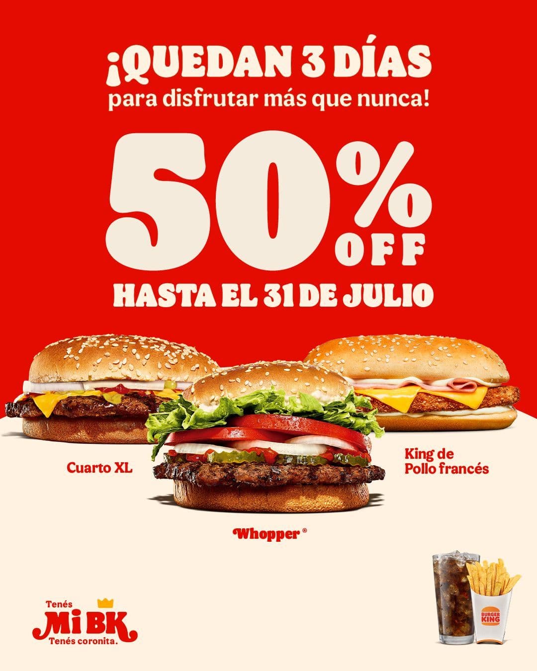 50% off en combos de Burger King