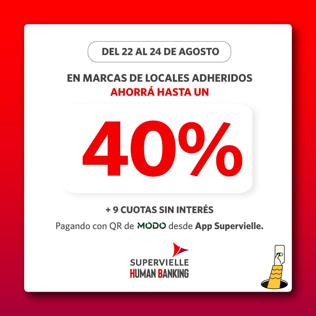 Hasta 40% de reintegro y 9 cuotas en Indumentaria con Supervielle y MODO