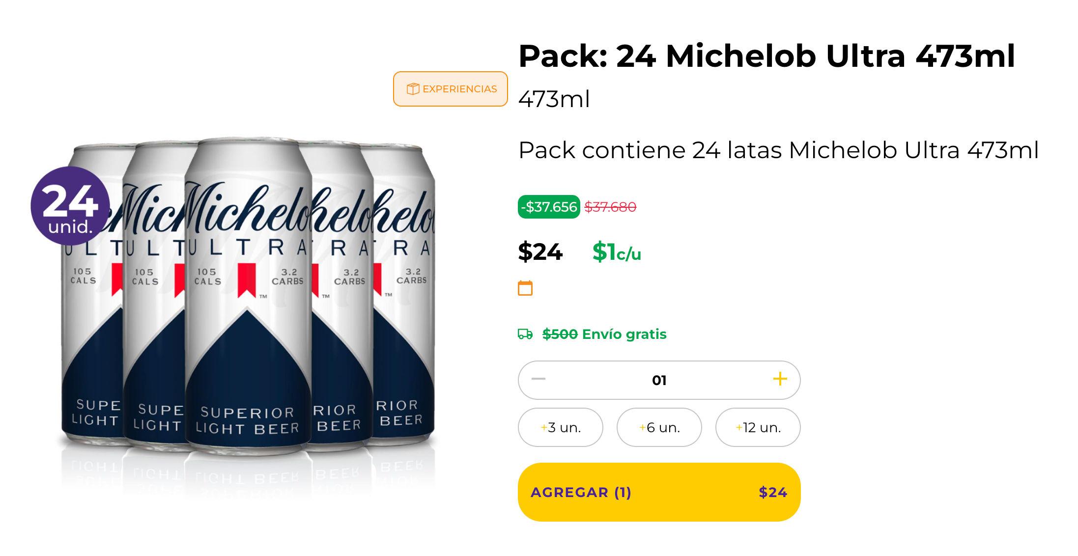 ¡Cerveza a $1! Pack 24 Michelob Ultra 473ml en TaDá