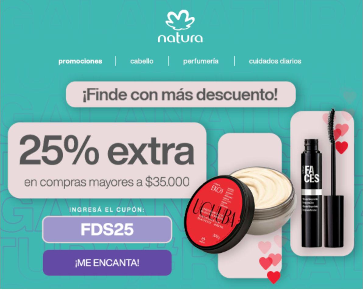 Cupón del 25% de descuento en Natura