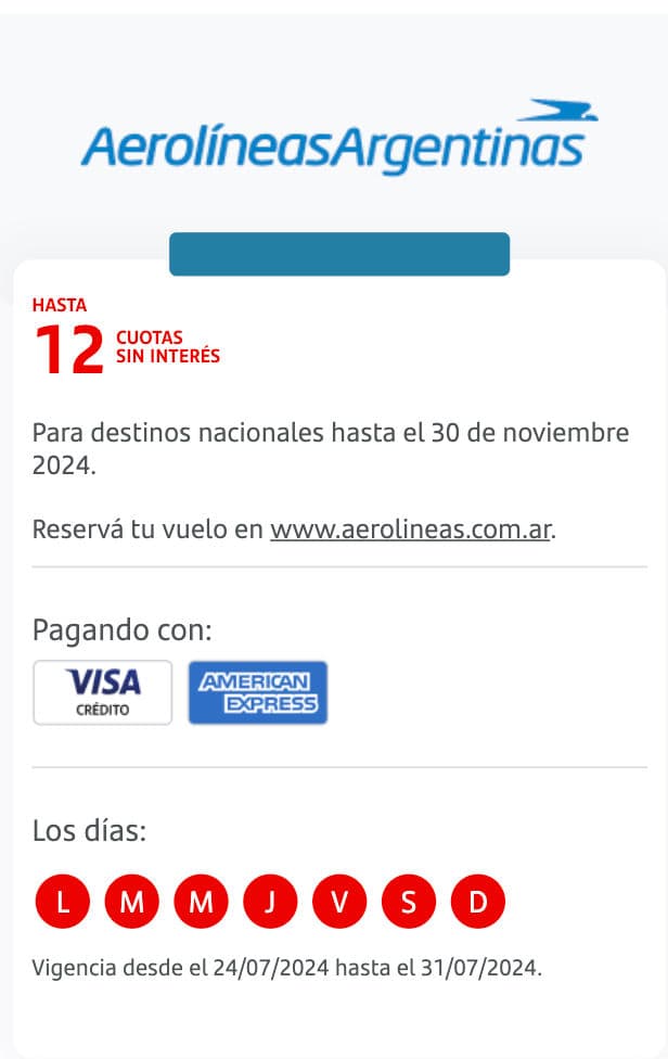 Volá en hasta 12 cuotas sin interés con Aerolíneas Argentinas y Santander