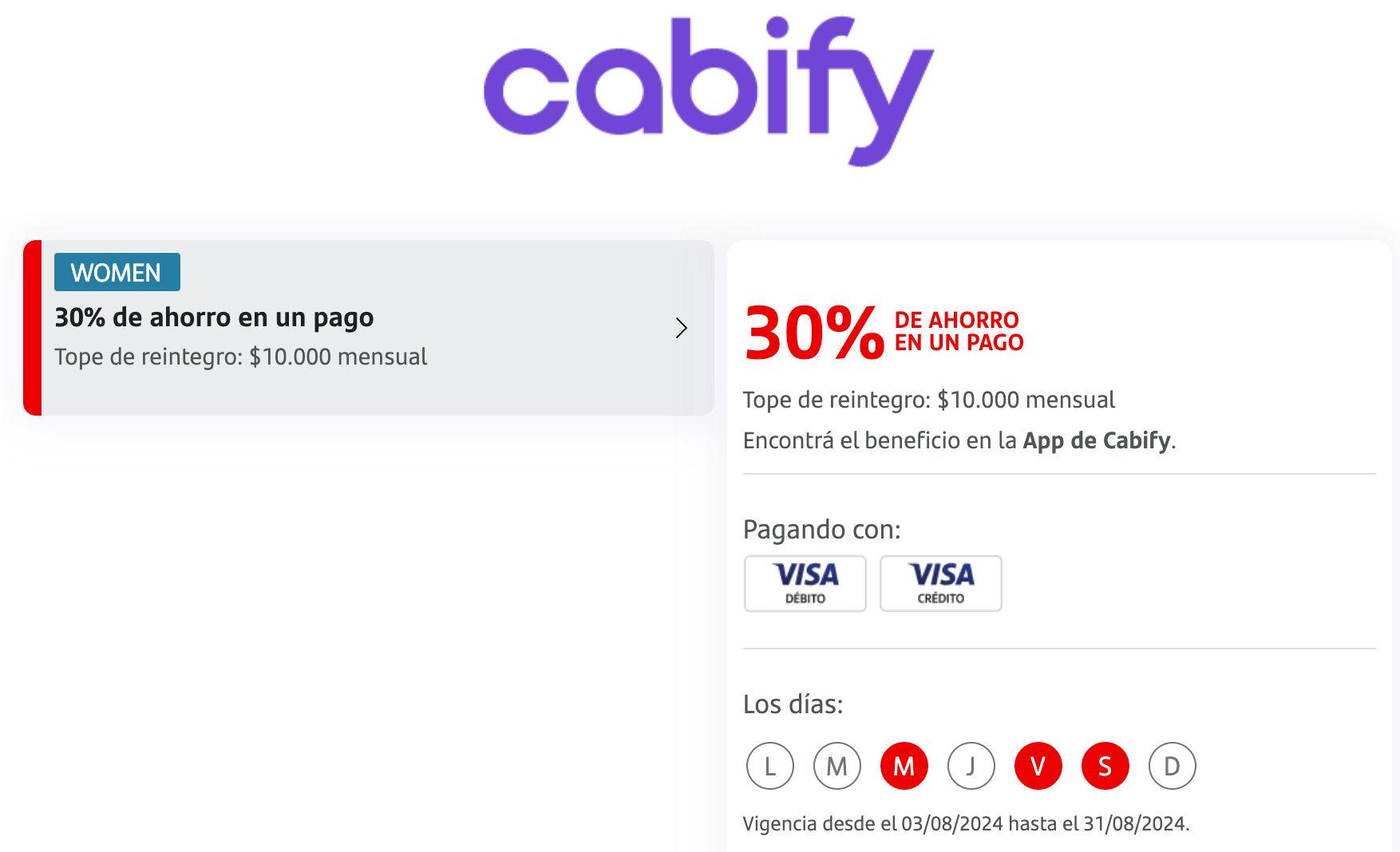 30% de descuento en Cabify con Santander Women