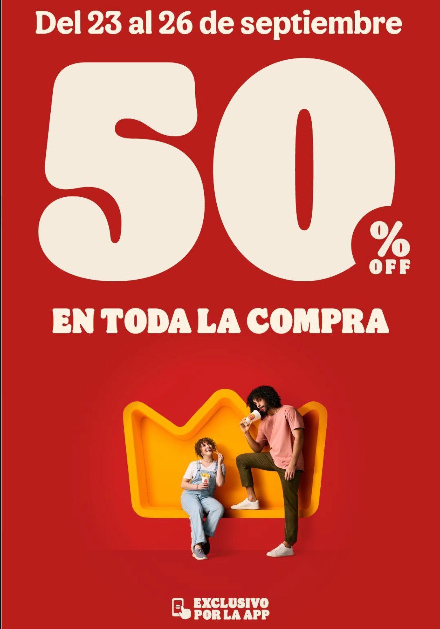 50% de descuento en Burger King pidiendo por la APP y PedidosYa