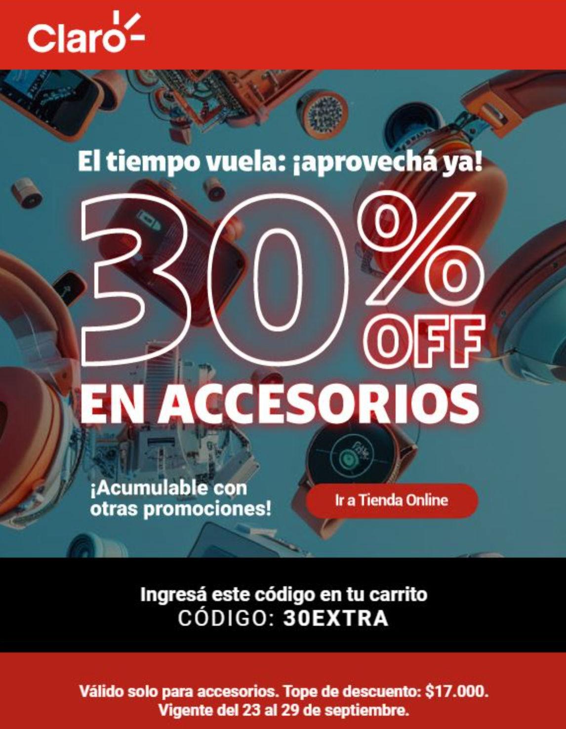 Cupón 30% de descuento acumulable en Accesorios en Tienda Claro