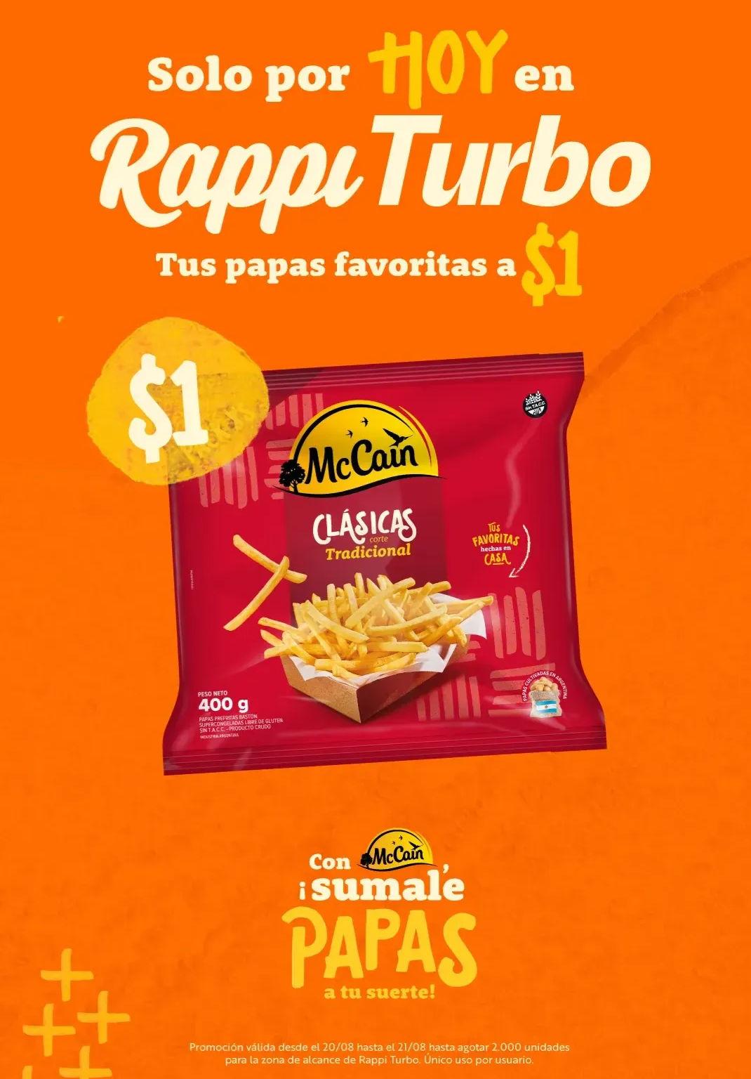 Papas McCain a $1 en Rappi Turbo