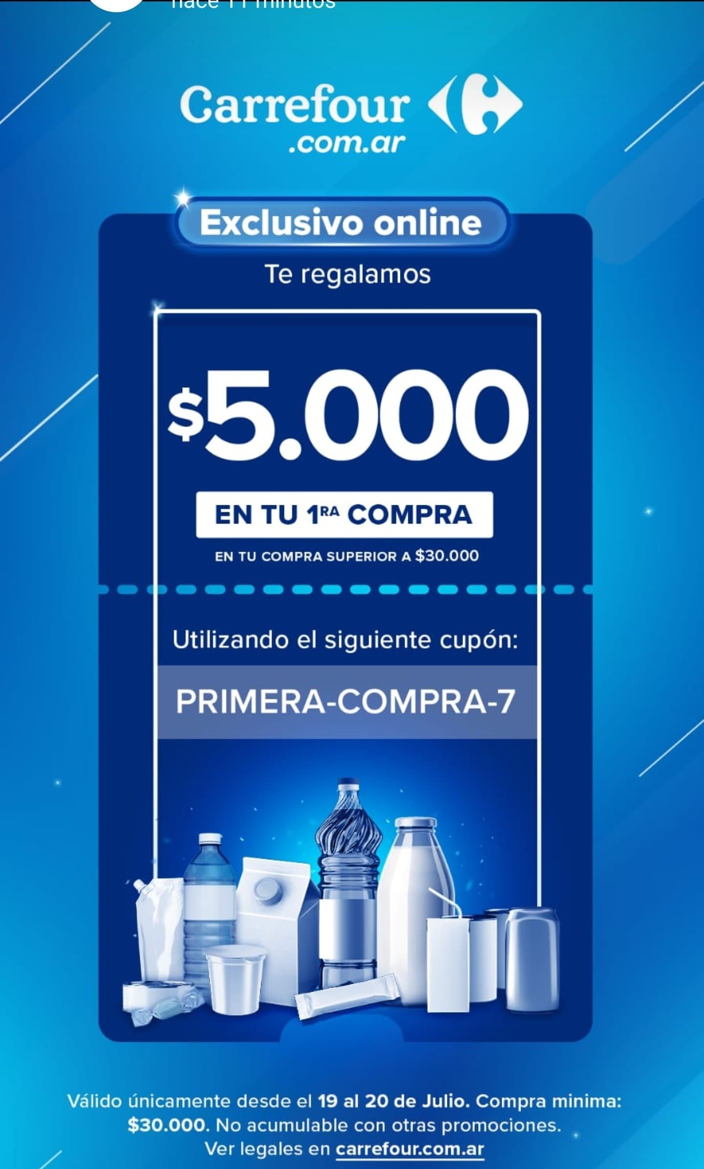 Cupón $5.000 gratis en tu 1ra compra online en Carrefour