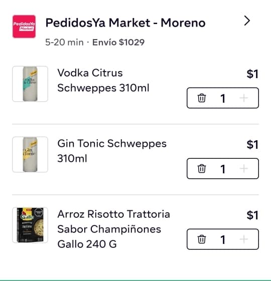 Productos en PedidosYa Market a $1