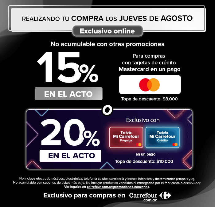 Hasta 20% de descuento sin tope pagando con Mastercard en Carrefour