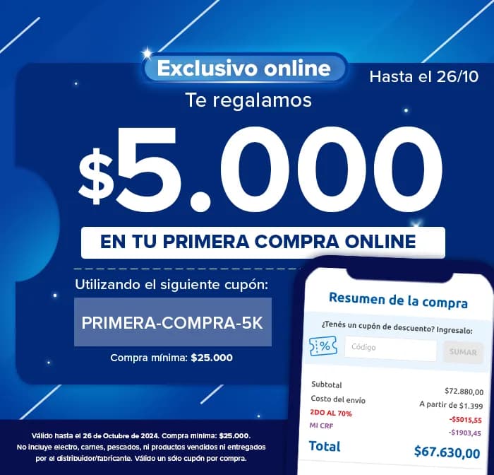Cupón $5.000 de regalo en Carrefour para tu primera compra online
