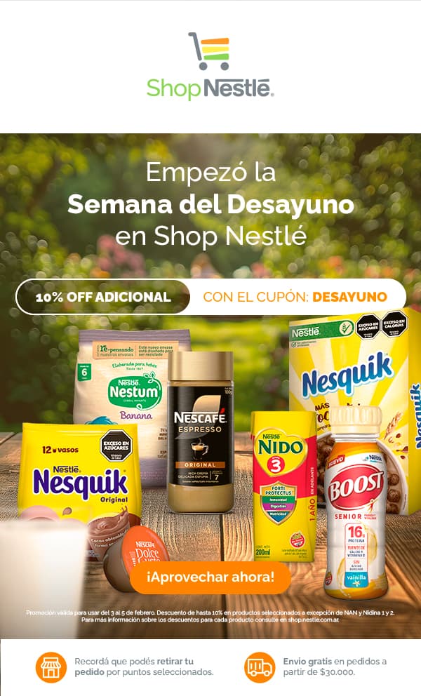 Cupón 10% extra en productos desayuno en Shop Nestlé