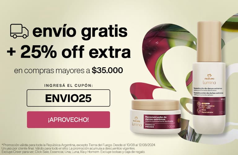 Cupón de 25% de descuento y envío gratis en Natura